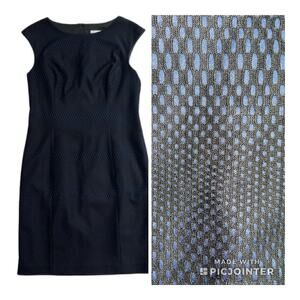 Trina Turk Brocade Cap Sleeve Sheath Dress Size 12 Black/Navy Retro Professional